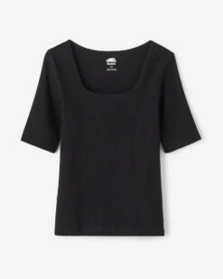 Pointelle Square Neck Short Sleeve T-shirt